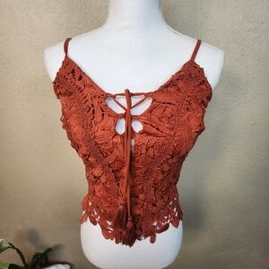 Willow Root Terracotta Orange Lace Crop Top Small NWT (5709)
